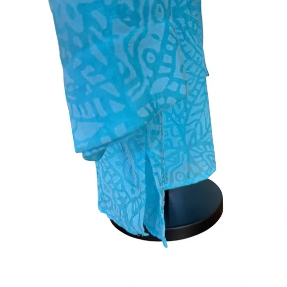 J.H. Collectibles Sky Blue Sheer Aztec Print 3/4 Sleeve Button Women's L Blouse - Picture 4 of 8